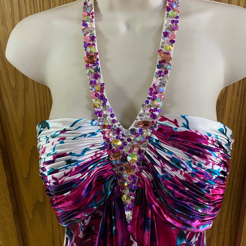 La Femme Multi Color Halter Gown Size 12 - image 7